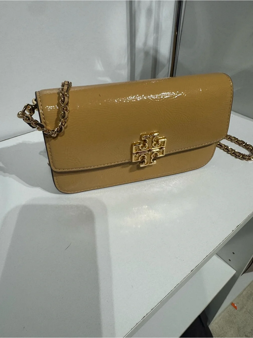 Tory Burch Glossy Mustard Patent Leather Chain Crossbody